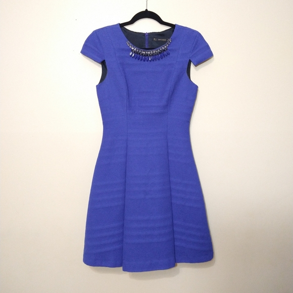 Zara Basic Royal Blue A-Line Structured Cocktail Dress With Jewel Neckline Small - Picture 6 of 14